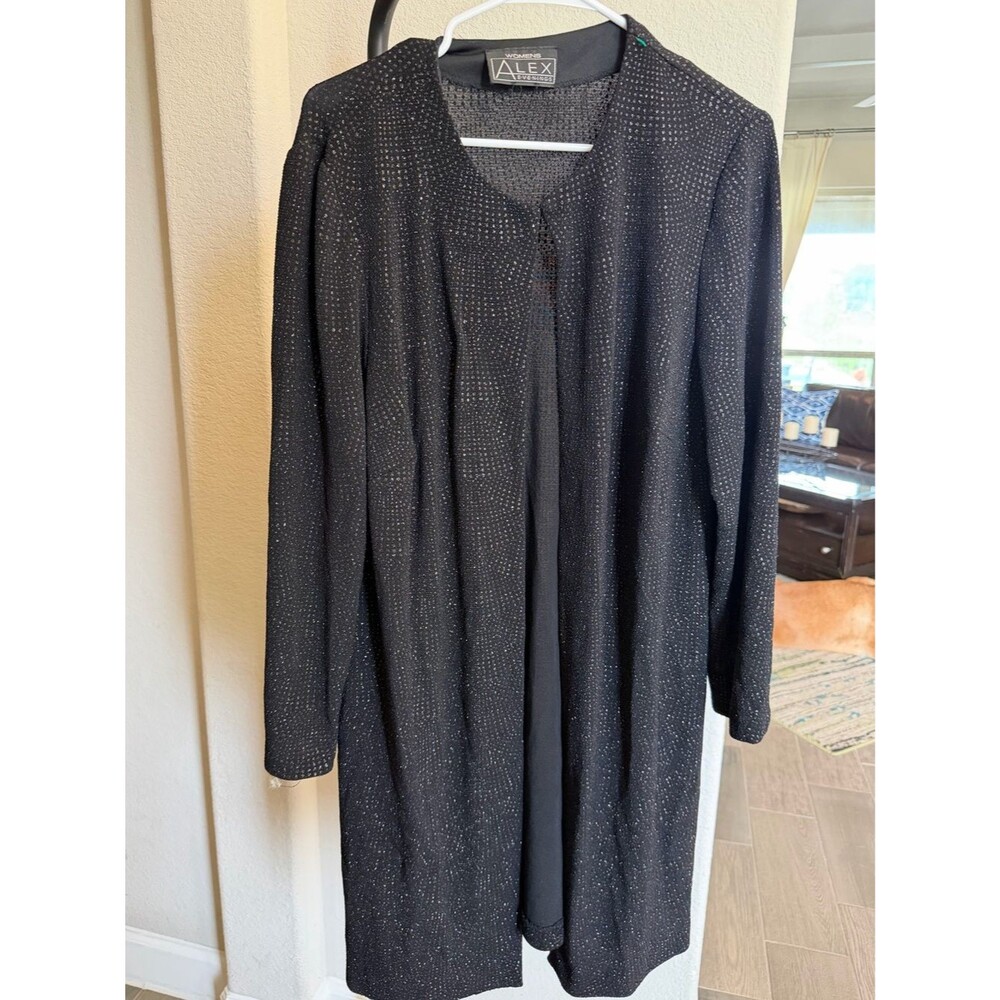 Alex Evenings Black Sparkle Longline Open Cardigan Womens Plus OS